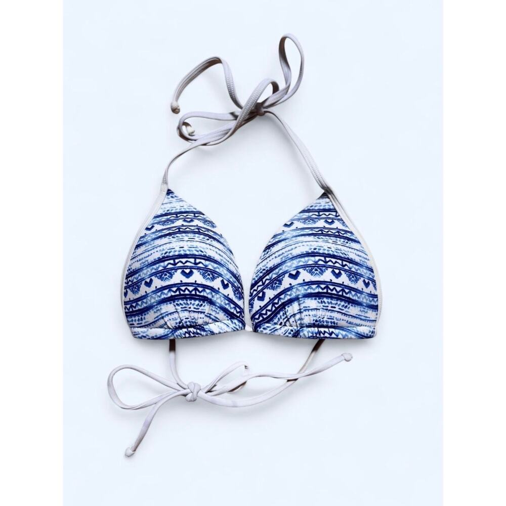 Hollister Blue and White Ikat Stripe Padded Triangle Bikini Top